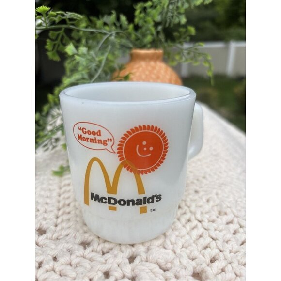 VTG Good Morning McDonald's Milk Glass Coffee Mug Cup Anchor Hocking Fire King - Picture 2 of 6